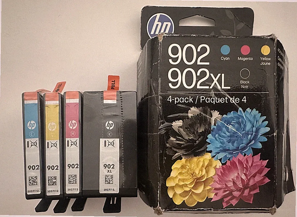 Genuine HP 902XL Ink Cartridge 4-Pack (Black Cyan Magenta Yellow) Exp: 12/2027