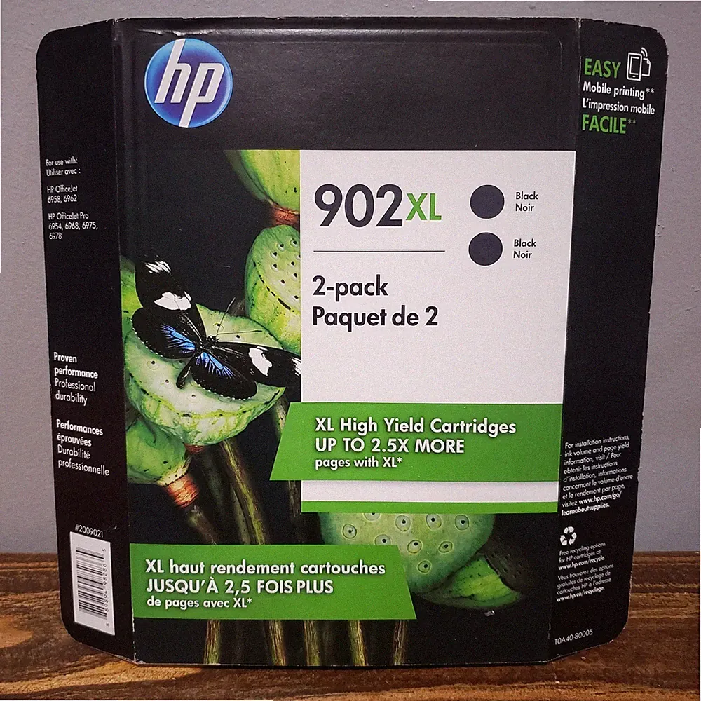 HP 902XL Black 2-Pack High Yield Printer Ink Cartridges Exp 8/21 New